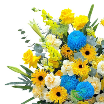 Blue flower stand for grand opening in Saigon